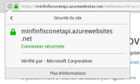 Et la page de redirection dispose d'un certificat SSL délivré par Microsoft® Corporation